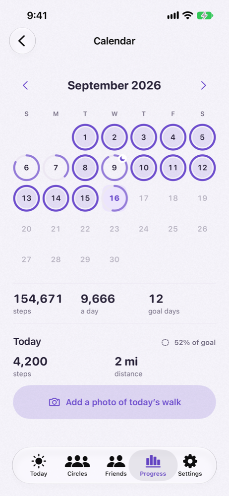 Calendar: a ring for every day, with the day's numbers underneath